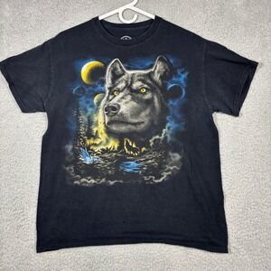 DOM Wolf Moon Howling Wolf Graphic Tee Mens M Black Nature Forest Y2K